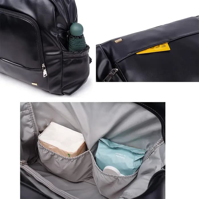 Soboba – sac à langer noir en cuir lisse