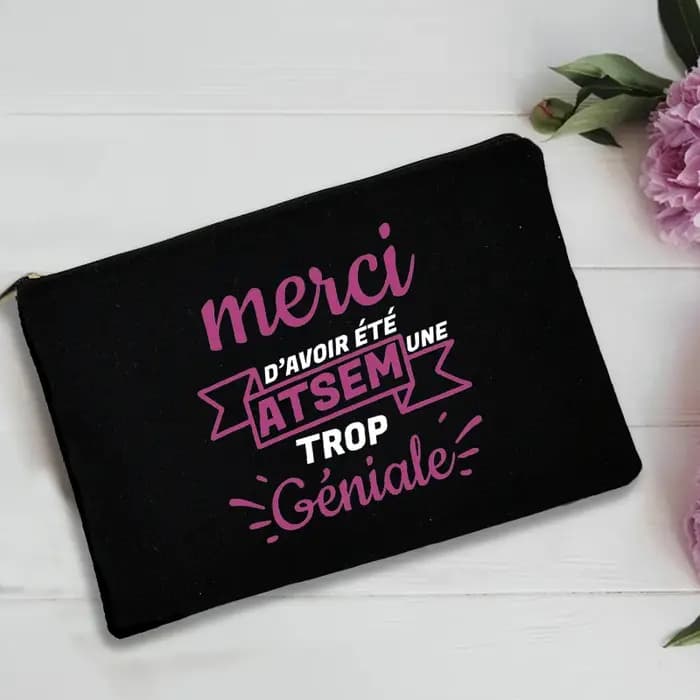 trousse de toilette voyage pochette maquillage cadeau maitresse Sac de rangement imprimé français pour enseignant, pochette de poignet noire, sac de voyage de lavage, cadeaux pour enseignant, Merci Ma