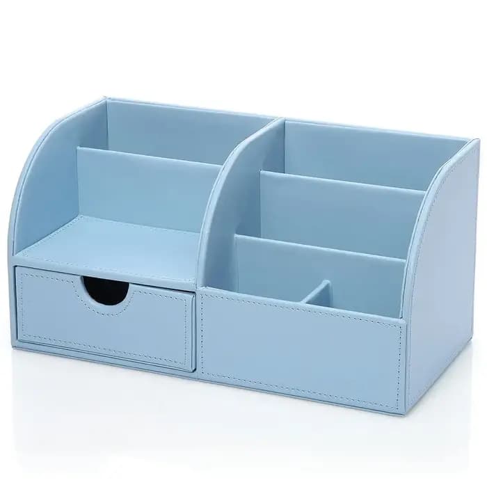 Organisateur de bureau en cuir multifonction, fournitures de bureau à domicile, boîte de rangement à 6 compartiments, Collection avec tiroir