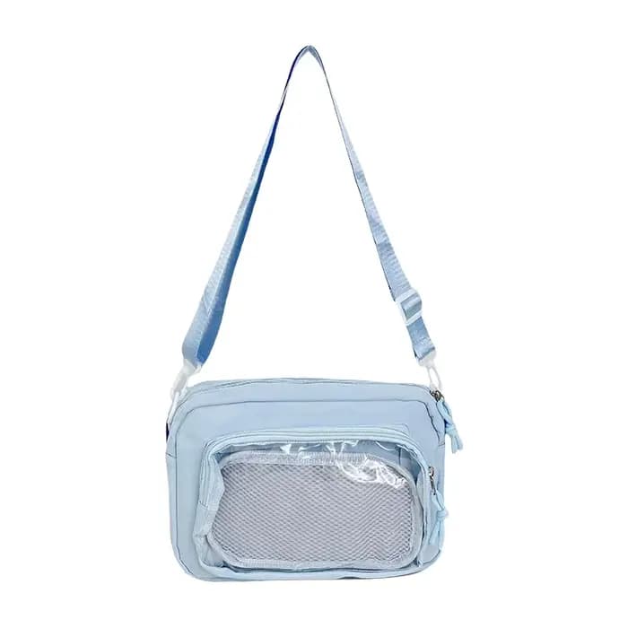 Sac bandoulière carré en nylon blanc laiteux transparent avec pendentif lune