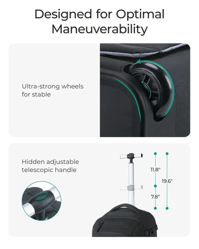 BAGSMART Sac à dos roulant pour ordinateur portable 17 pouces résistant à l'eau grande capacité 40L