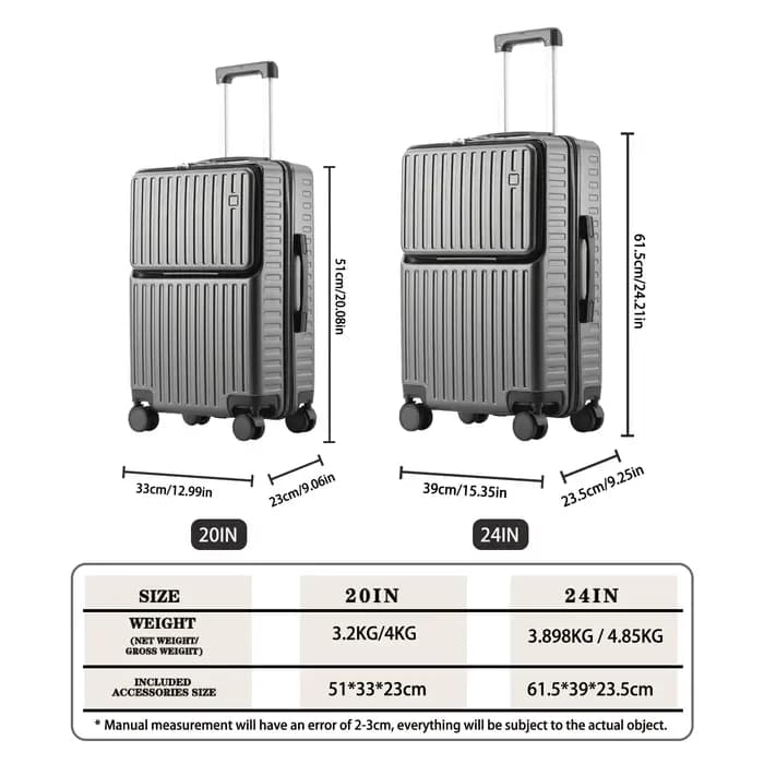 Porte-bagages à main à ouverture frontale, support de téléphone caché, compartiment humide/sec, 20 p