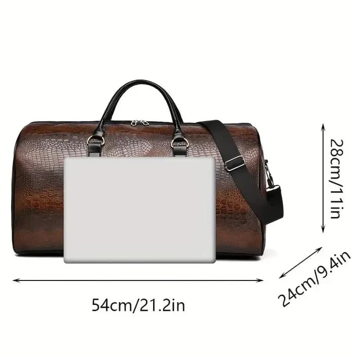 Sac polochon de voyage rétro texturé crocodile de grande capacité – Bagage de vacances unisexe durable