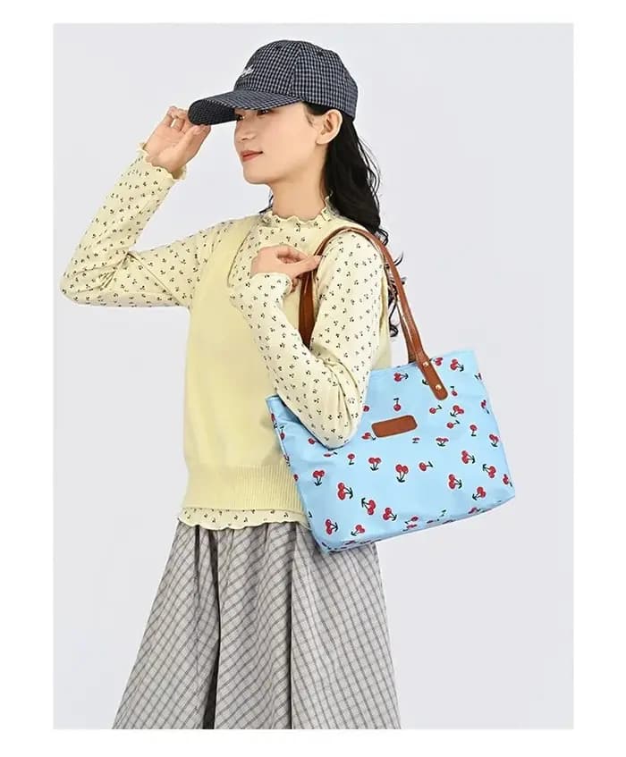 Sac fourre-tout grande capacité à motif cerise, sac à main pour femme, sac de banlieue à porter sous