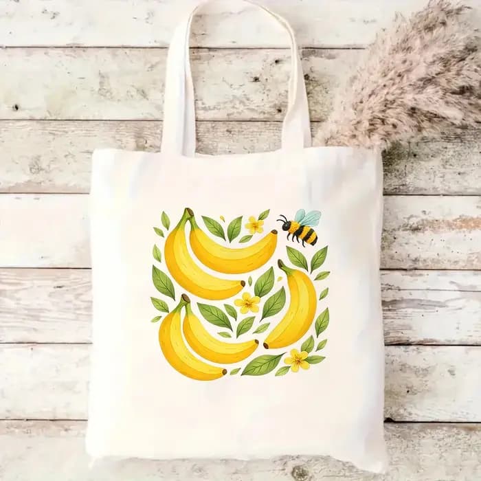 Sac fourre-tout en toile motif banane mignon