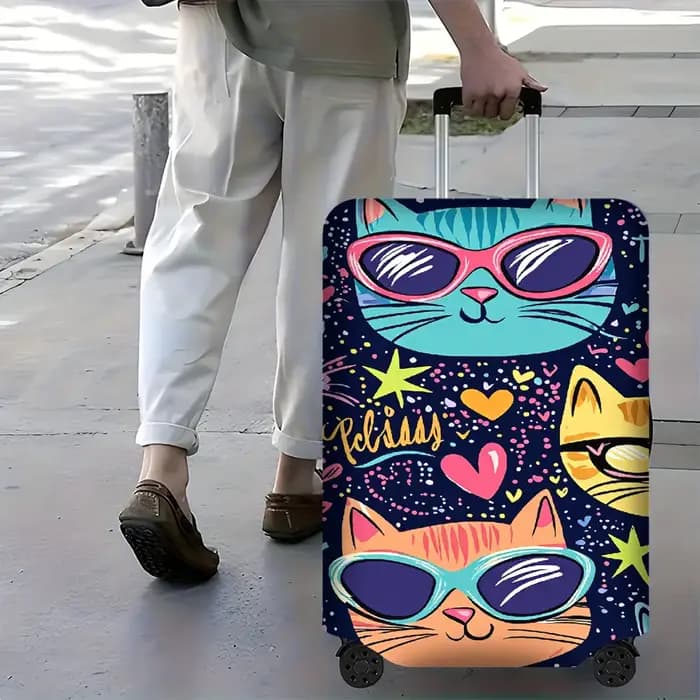 1 housse de bagage rétro à thème chat