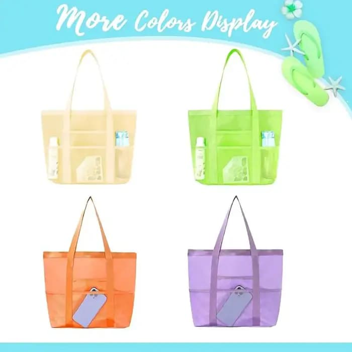 Sac de plage grande capacité en maille avec poches