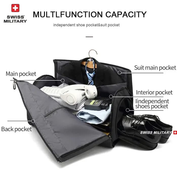 SWISS MILITAIRE Nouveaux sacs à vêtements d'affaires pour hommes Grand sac de costume pliable multifonctionnel avec sac