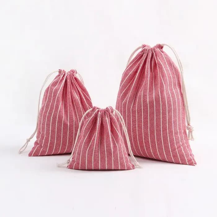 Sac à cosmétiques en coton et lin avec cordon de serrage