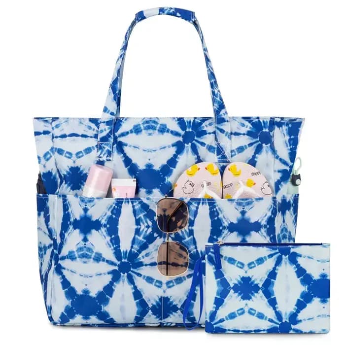 Kabaqoo Sac fourre-tout de plage grande capacité pour femme en tissu Oxford imperméable rayé, sacs de voyage multi-poches pliables avec poignée supérieure