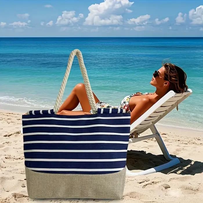 Sac fourre-tout pour femme à rayures bleues de style bohème vintage