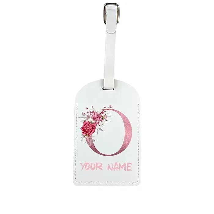 Étiquettes de bagages personnalisées avec lettres florales A-Z et nom - Accessoires de voyage