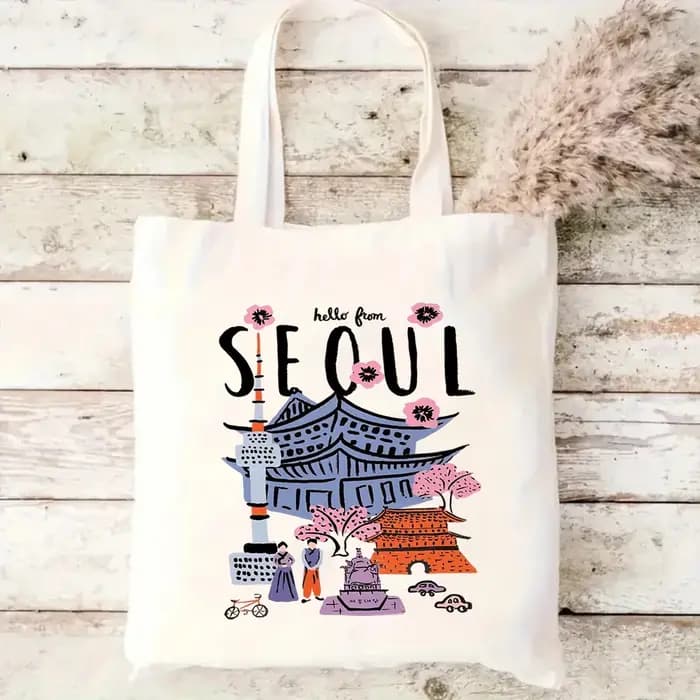 Sac fourre-tout en toile avec motif de monuments de la ville