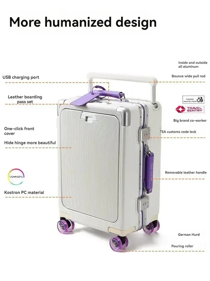 Bagage à ouverture avant avec cadre en aluminium