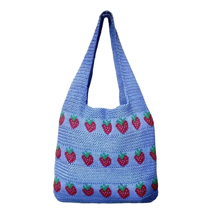 Sac à main tricoté pour femme, motif fraise, grande capacité, sac en crochet léger et durable, sac f