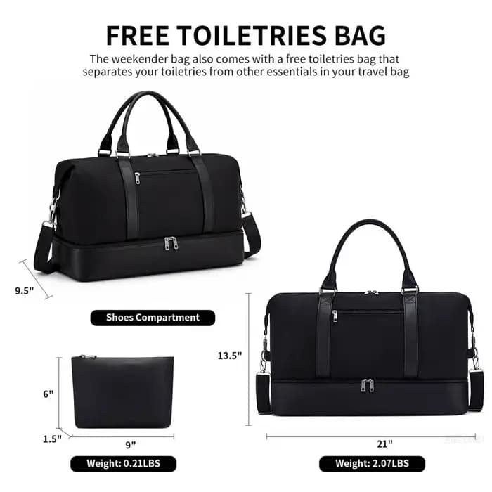 Sacs de week-end pour femmes - Sac de voyage grand format 21 pouces, ensemble de 2 pièces avec compartiment à chaussures, toile et cuir résistants