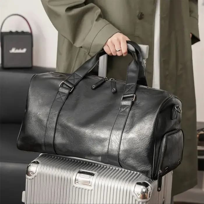 Sac de voyage en cuir pour homme avec compartiment à chaussures