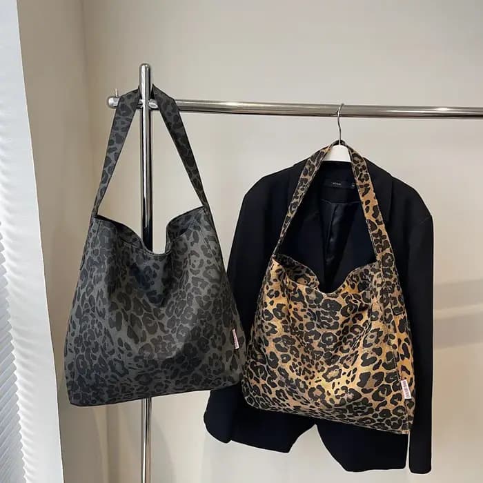 Vintage léopard toile épaule Shopper sac pour femmes 2025 grande femme sac fourre-tout créateur de mode