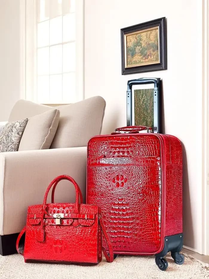 Valise de luxe en cuir gaufré de crocodile de 20 pouces – Bagage à main