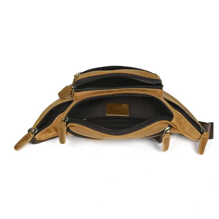 Crazy Horse Skin Sac de taille en cuir avec couche Baotou pour homme Sac à bandoulière multifonctionnel pour sport et