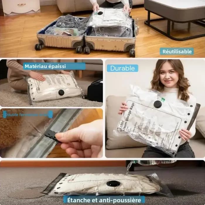 Sacs sous vide pour voyage avec pompe à air rechargeable