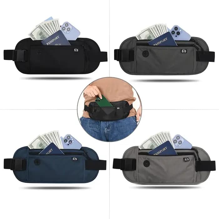 Portefeuille de ceinture de voyage en plein air étanche, sac de taille bloquant RFID, sac banane multifonction, sac porte-passeport bloquant le Signal RFID