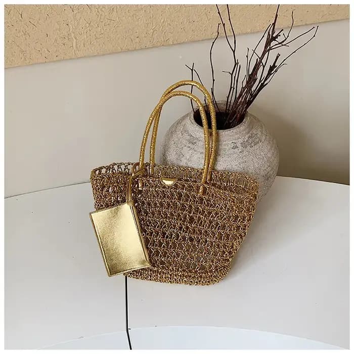 Sac fourre-tout en paille crocheté à la main