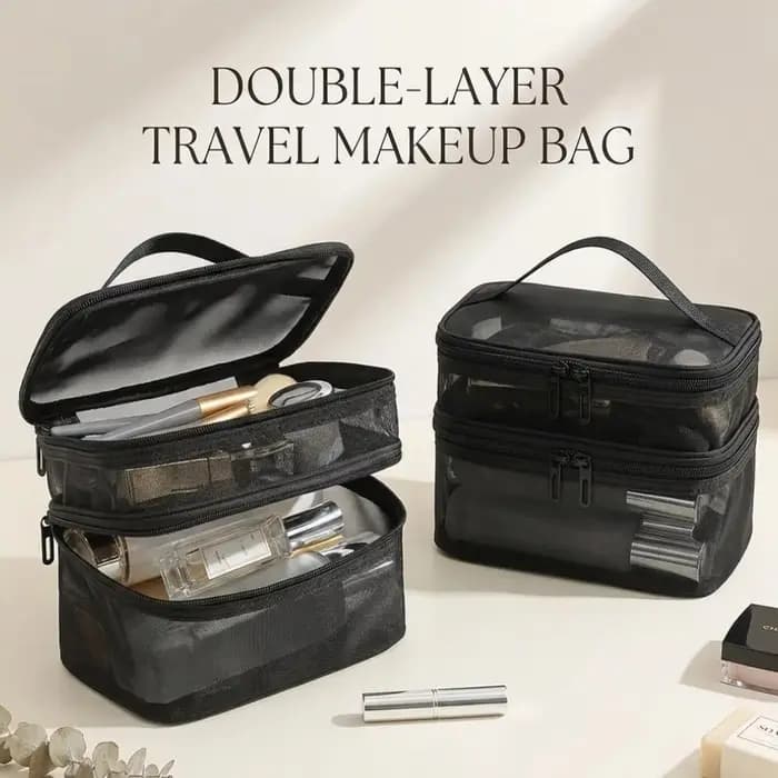 Sac de maquillage en maille à double couche