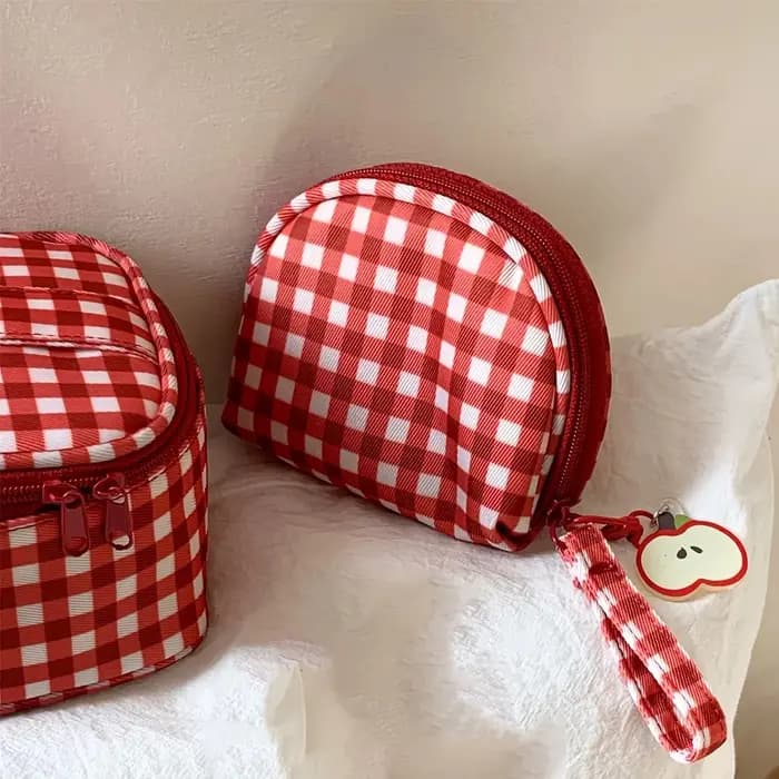 Mini trousse de toilette rétro à carreaux rouges