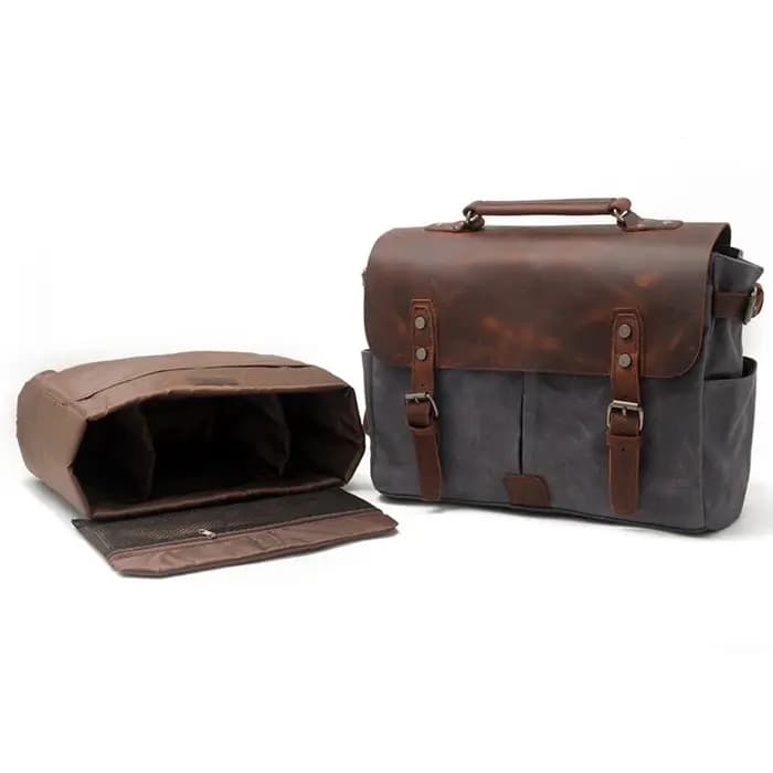 Roadfisher Vintage décontracté toile cuir photographie appareil photo messager sac à bandoulière insérer étui pour Canon Nikon Sony Fuji Leica