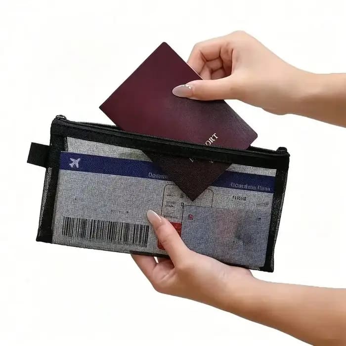 Sac de rangement portable pour documents de voyage international noir/blanc