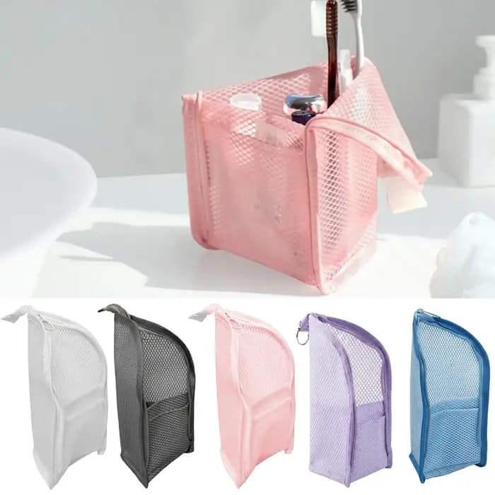 Trousse de Maquillage Verticale Pliable et Suspendable, Pochette de Voyage pour Brosse à Dents, Dentifrice et Nettoyant Visage