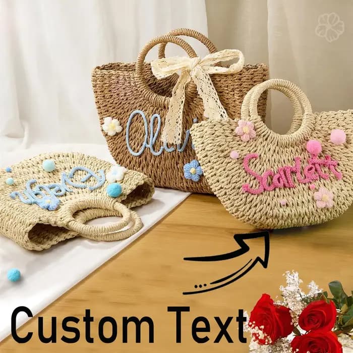 1 sac à main en paille personnalisé | sac de plage de demoiselle d'honneur | sac cadeau pour enterrement de vie de