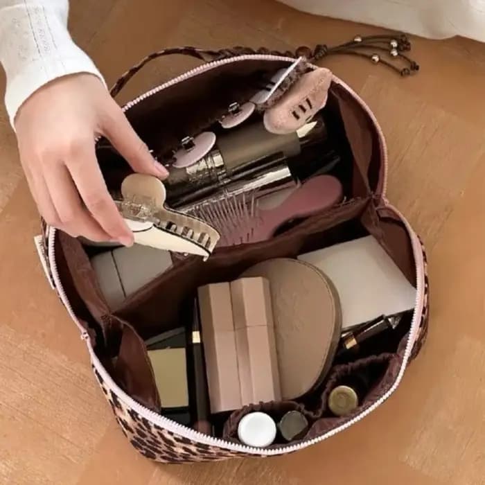 Sac de maquillage pour femme à imprimé léopard