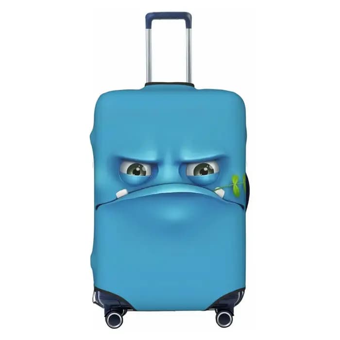 Housse de valise visage drôle Expression de dessin animé abstrait bleu voyage de croisière vol extensible fixation
