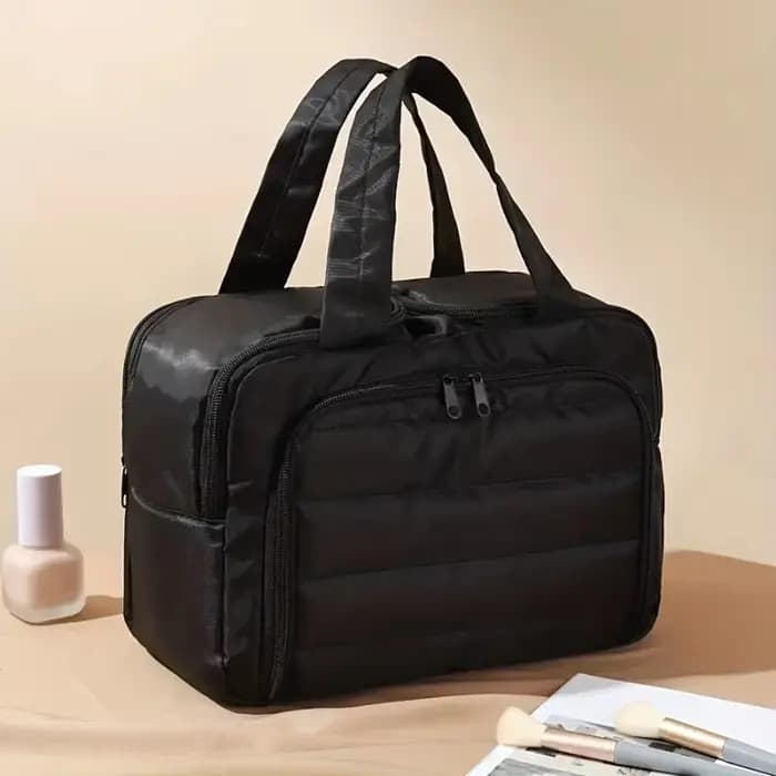 Grande trousse de maquillage matelassée - Sac de rangement portable multifonctionnel - Design à plus