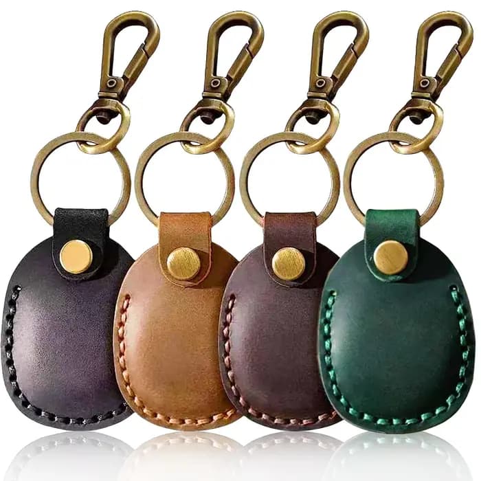 Pour Apple AirTag Portable fait à la main PU étui en cuir avec porte-clés couverture complète