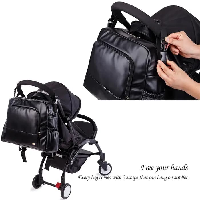 Soboba – sac à langer noir en cuir lisse