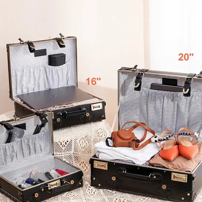 Bagage à main rétro 16 pouces 20 × 30 × 40 valises de voyage à cadre en aluminium valise à mot de passe 20 "porte-bagages 12" étui à cosmétiques