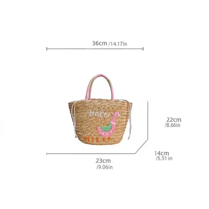 Grand sac fourre-tout en paille brodé motif cocotier