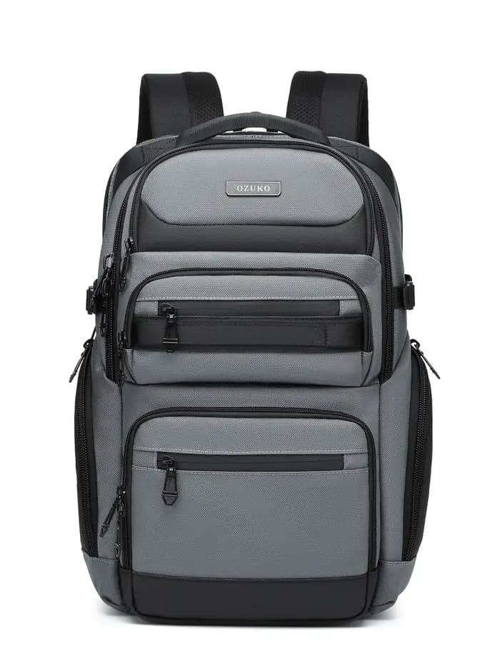 OZUKO noir gris hommes sac à dos grande capacité 15.6 pouces sacs à dos d'ordinateur portable homme