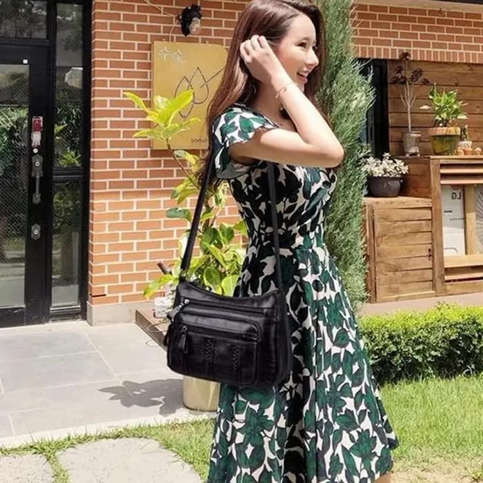 Sac à bandoulière en cuir souple multicouche pour femme