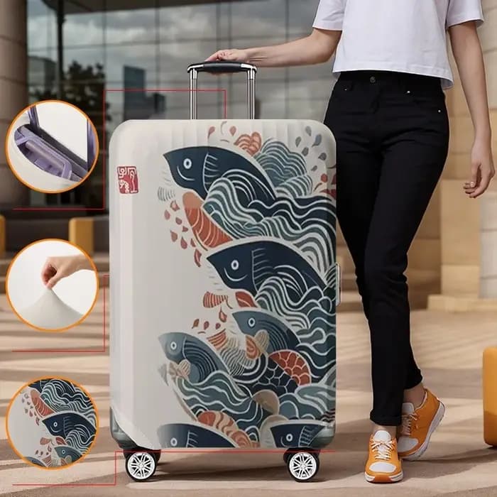 Housse de protection pour bagages à motif de vagues japonaises Koi