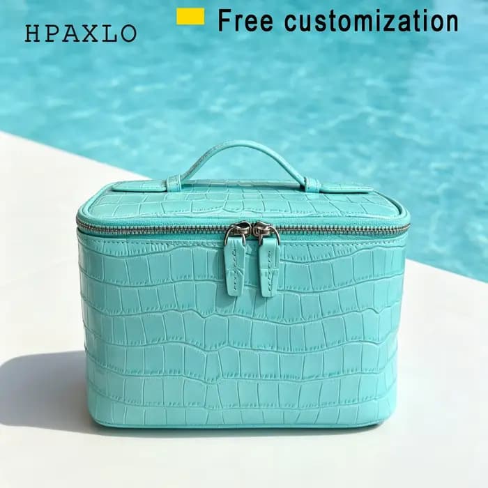 Sac à cosmétiques en cuir véritable à motif crocodile