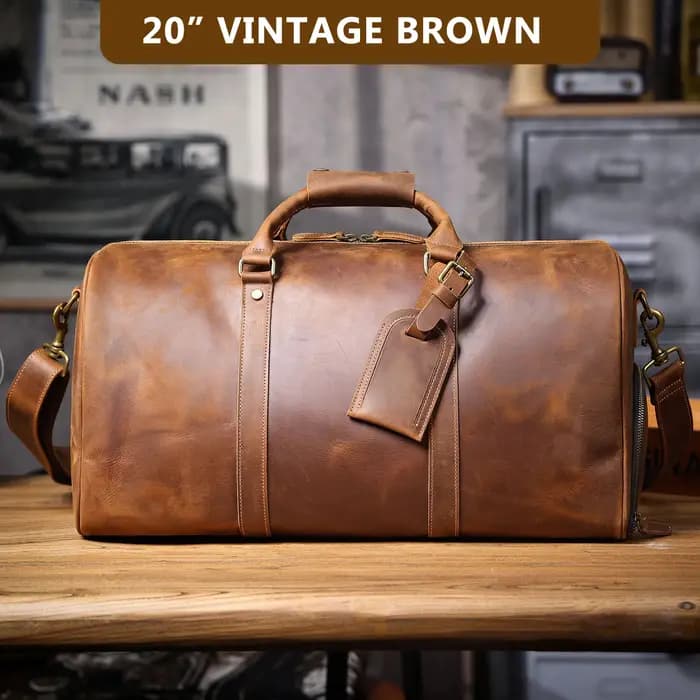 Sac de voyage vintage en cuir pleine fleur pour homme S.WORKER