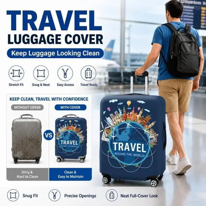 Housse de Valise de Voyage "Tour du Monde", Housse de Valise pour Valises à Roulettes de 18 à 28 Pouces, Essentiels de Voyage S/M/L