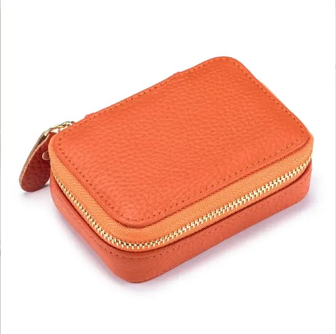 Mini sac cosmétique en cuir véritable avec tête miroir pour femme