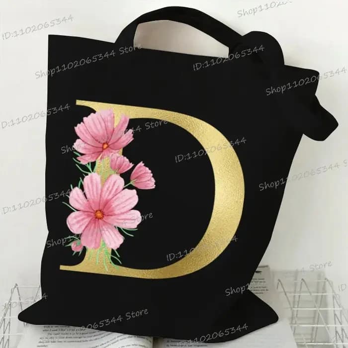 26 sacs fourre-tout floraux Alphabet doré pour femmes grande capacité toile décontracté nouvelle fleur