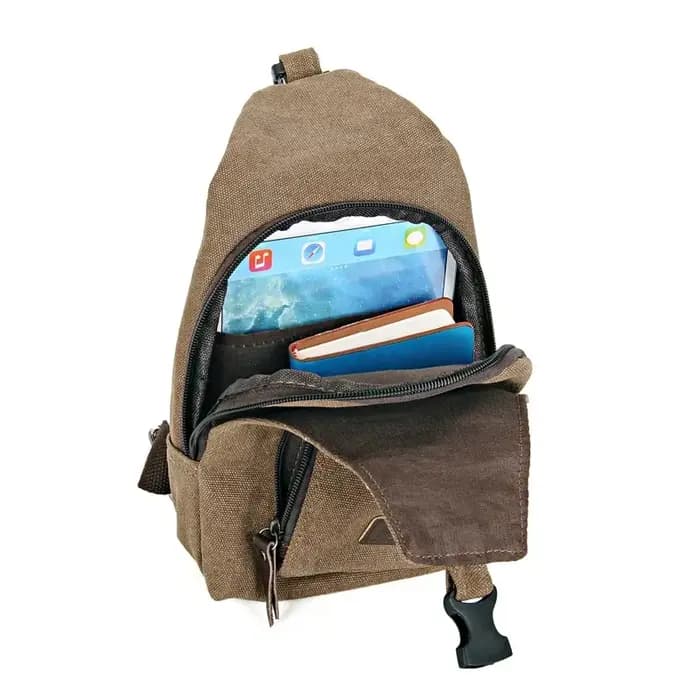 Nouveau Sac à Bandoulière Multifonctionnel en Toile et Cuir Style Vintage pour Homme 2026 – Petit Sac de Poitrine/Épaule pour Activités de Plein Air