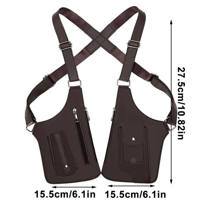 Sac de poitrine en cuir PU avec sangle réglable, sac à bandoulière double, sac d'aisselle caché, poc